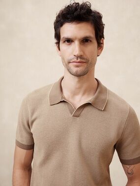 Banana Republic Birdseye Stitch Sweater Polo - Tan